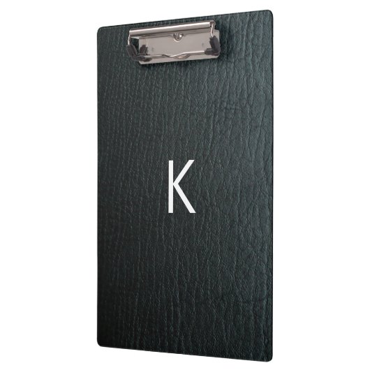 Monogrammed Zwarte-ledertextuur Faux Klembord (Links)