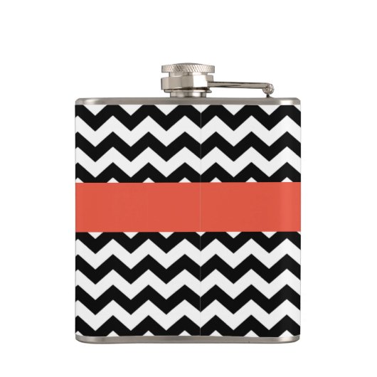 Monogrammed Zwarte/Witte Chevron Vinylfles Heupfles (Achterkant)