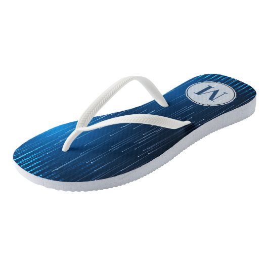 Monogrammen Abstract blauw wit patroon Teenslippers (Schuin)