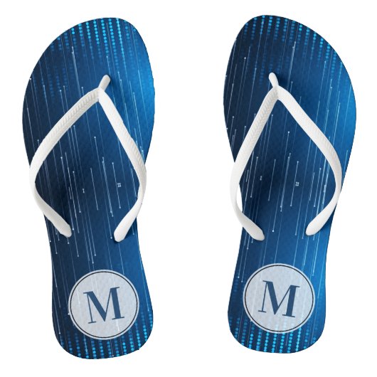 Monogrammen Abstract blauw wit patroon Teenslippers (Voetbed)