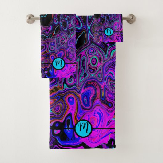 Monogrammen Abstract Paars en zwart Bad Handdoek (Insitu)