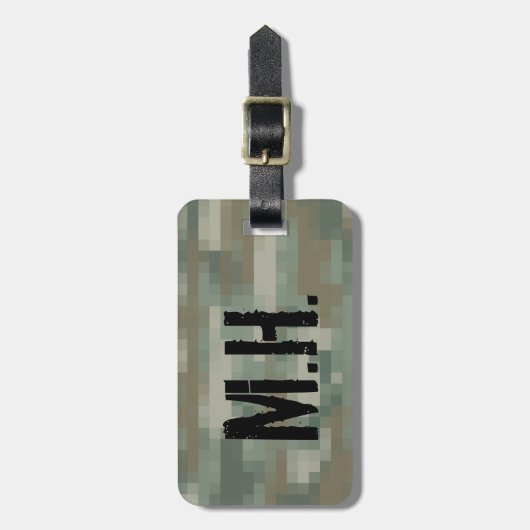 Monogrammen bagagelabel | Pixelkamouflage (Voorkant verticaal)