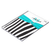 Monogrammen Black Aqua White Zebra Stripe Notitieb Notitieboek (Linkerzijde)