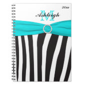 Monogrammen Black Aqua White Zebra Stripe Notitieb Notitieboek (Voorkant)