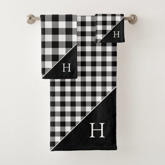 Monogrammen Black White Buffalo Check Pattern Bad Handdoek (Insitu)