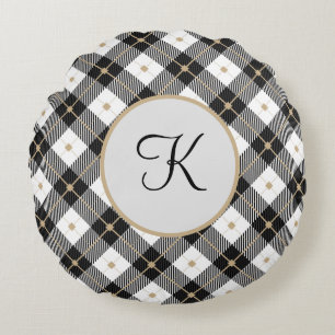 Monogrammen Black White en Gold Pset Round Pillo Rond Kussen