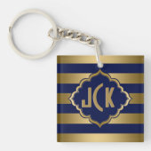Monogrammen blauw en gouden strepen modern design sleutelhanger (Voorkant)