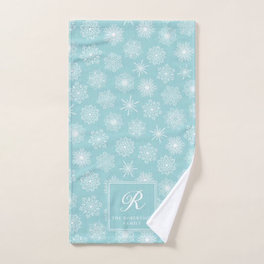 Monogrammen Blauwgroen Aqua Snowflakes Kustwinter Bad Handdoek (Handdoek)