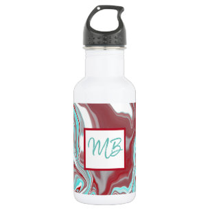 Monogrammen Blauwgroen, Bourgogne, rode en witte m Waterfles