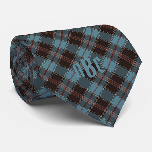 Monogrammen Blauwgroen, bruin en rood speldenstang Stropdas (Opgerold)