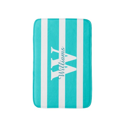 Monogrammen Blauwgroen en White Bath Mat (Voorkant Verticaal)