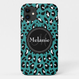 Monogrammen Blauwgroen Zwart Witte Patroon iPhone 11 Hoesje