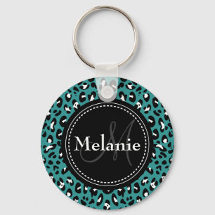 Monogrammen Blauwgroen Zwart Witte Patroon Sleutelhanger