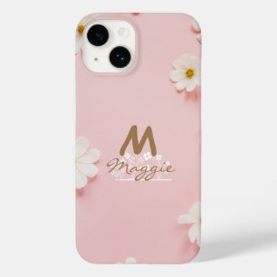 Monogrammen bloemen schattig roze fotografie Case-Mate iPhone 14 hoesje
