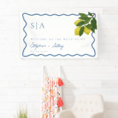Monogrammen Citrus Citrus, Blauwe Golf Border Wedd Spandoek (Insitu)