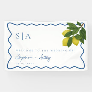 Monogrammen Citrus Citrus, Blauwe Golf Border Wedd Spandoek