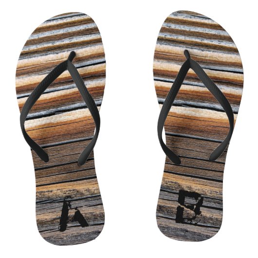 Monogrammen COOL Wood Grain Pattern Teenslippers (Voetbed)