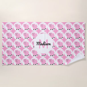 Monogrammen Cute Pink Pig Pattern Girls Animal Strandlaken