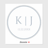 Monogrammen Dusty Blue Elegant Minimalist Wedding Sticker (Vel)