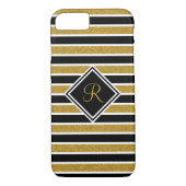 Monogrammen Elegant Black Gold Glitter Stripes Case-Mate iPhone Case (Achterkant)