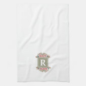 Monogrammen florale slak groen en witte elegant theedoek (Verticaal)