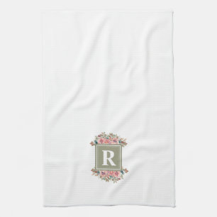 Monogrammen florale slak groen en witte elegant theedoek