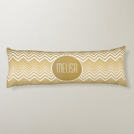 Monogrammen goud en witte zigzag Chevron Lichaamskussen (Achterkant)