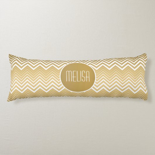 Monogrammen goud en witte zigzag Chevron Lichaamskussen (Voorkant)