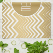 Monogrammen goud en witte zigzag Chevron Theedoek (Gevouwen)