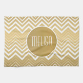 Monogrammen goud en witte zigzag Chevron Theedoek (Horizontaal)