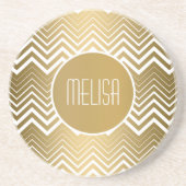 Monogrammen goud en witte zigzag Chevron Zandsteen Onderzetter (Voorkant)