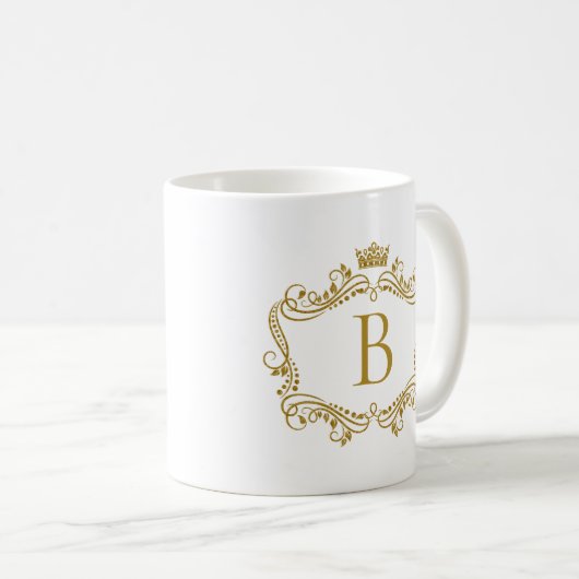 Monogrammen goud lijst met kroonkoffie mok (Voorkant rechts)