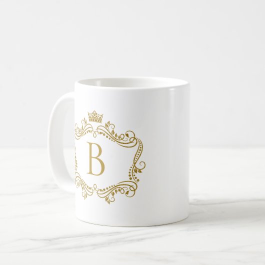 Monogrammen goud lijst met kroonkoffie mok (Voorkant links)