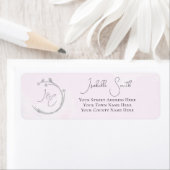 Monogrammen grijze Waterverf Lovebird Wreatroze Etiket (Insitu)