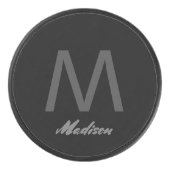 Monogrammen Huwelijkscadeau Favor Elegant Grijs Zw Hockey Puck (Voorkant)