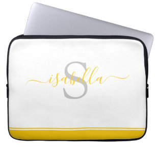 Monogrammen Initiaal Elegant Script Yellow Laptop Sleeve