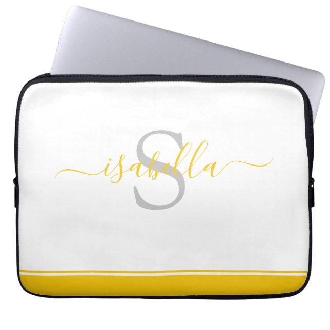 Monogrammen Initiaal Elegant Script Yellow Laptop Sleeve (Voorkant)