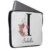 Monogrammen Initiaal I Pink Boho Floral Laptop Sleeve (Voorkant Rechts)