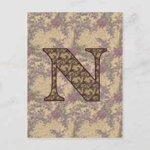 Monogrammen Initiaal N Elegant Floral Briefkaart