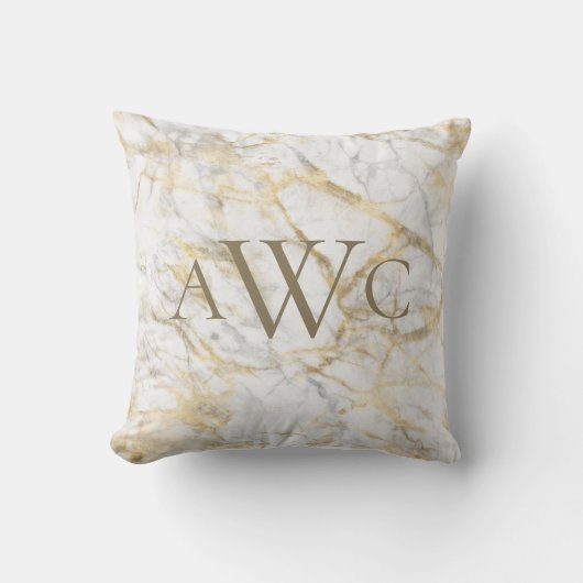 Monogrammen Initialen Gold White Grey Marble Gift Kussen (Voorkant)
