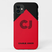 Monogrammen initialen Minimalistisch zwart en rood Case-Mate iPhone Case (Achterkant)