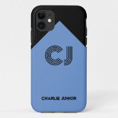 Monogrammen initialen Minimalistisch zwart-waterbl Case-Mate iPhone Case (Achterkant)