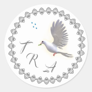 Monogrammen katholieke duif & waterslaafs ronde sticker