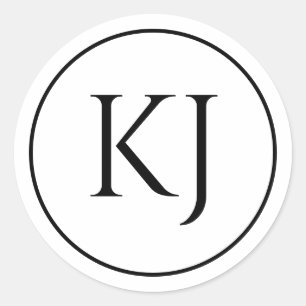 Monogrammen Koppelnaam Zwarte Witte Initiaal Lette Ronde Sticker