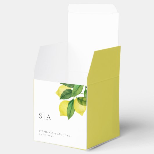 Monogrammen Lemon Citrus Branch Greenery Wedding Bedankdoosjes (Geopend)