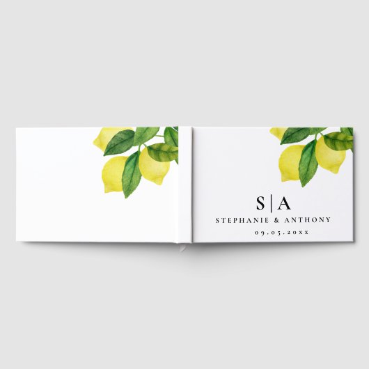 Monogrammen Lemon Citrus Branch Greenery Wedding Gastenboek (Volledig)