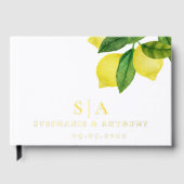 Monogrammen Lemon Citrus Branch Greenery Wedding Gastenboek (Voorkant)