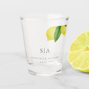 Monogrammen Lemon Citrus Branch Greenery Wedding Shot Glas