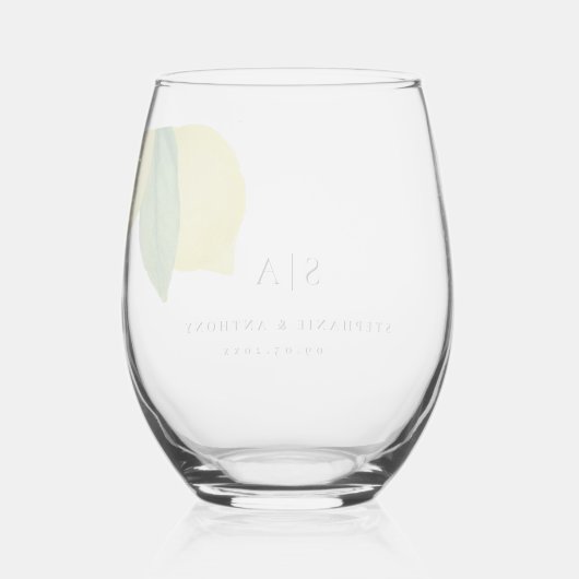 Monogrammen Lemon Citrus Branch Greenery Wedding Wijnglas Zonder Voet (Achterkant)