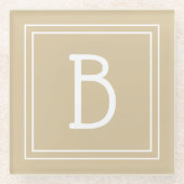 Monogrammen Licht Bruin Neutraal en Wit Initiaal Glazen Onderzetter (Voorkant)